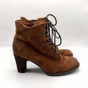 Børn Gosford Brown Suede Lace-Up Ankle Boots Zipper Block Heel Size 9M